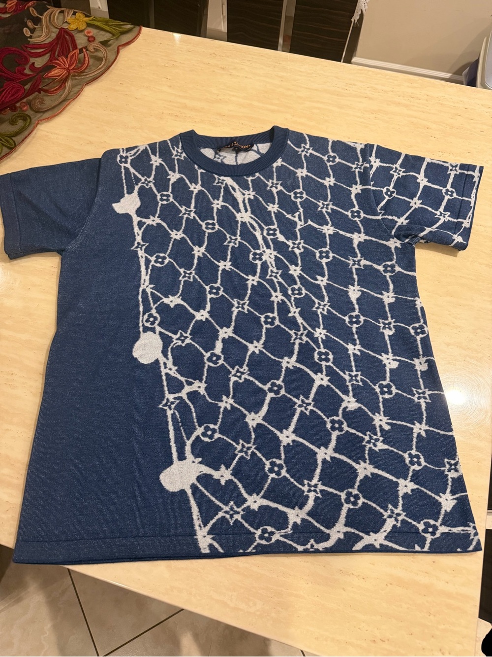 Louis Vuitton Blue and White Kids' Short-Sleeve Logo Knit Top